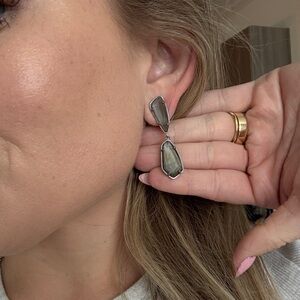 Sterling Silver Gray Drop Stone Earrings + Necklace